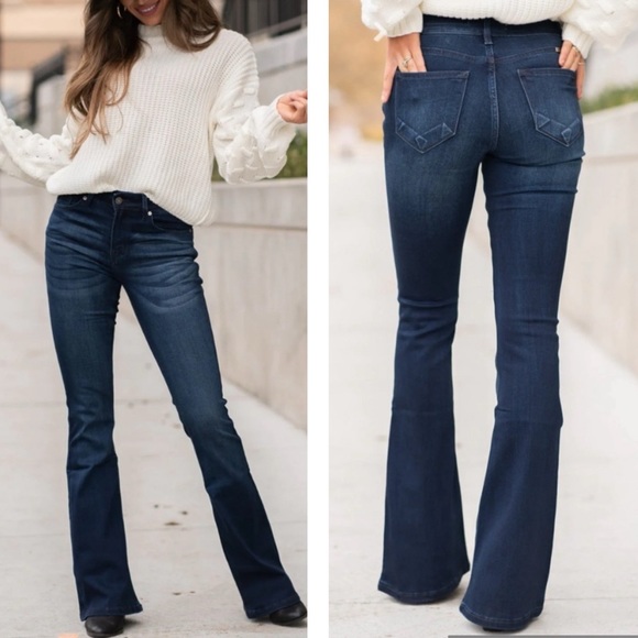 New Kan Can Dark Wash Flare Leg Jeans - Picture 2 of 9